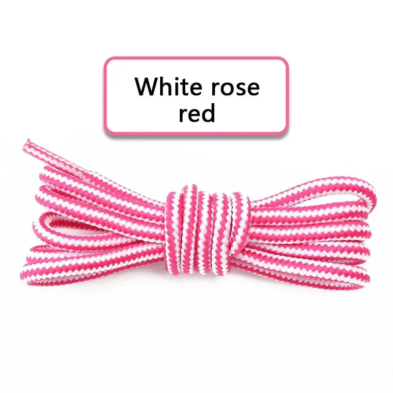 Round cotton shoelaces, pink and white striped, 1 pair for boots and sneakers