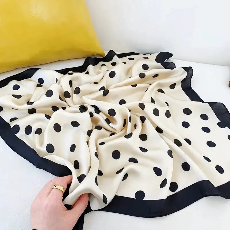 LuxeSilk Dot Print Silk Satin Neck Scarf 70 By 70 Cm Elegant And Versatile Hair Accessory For Women