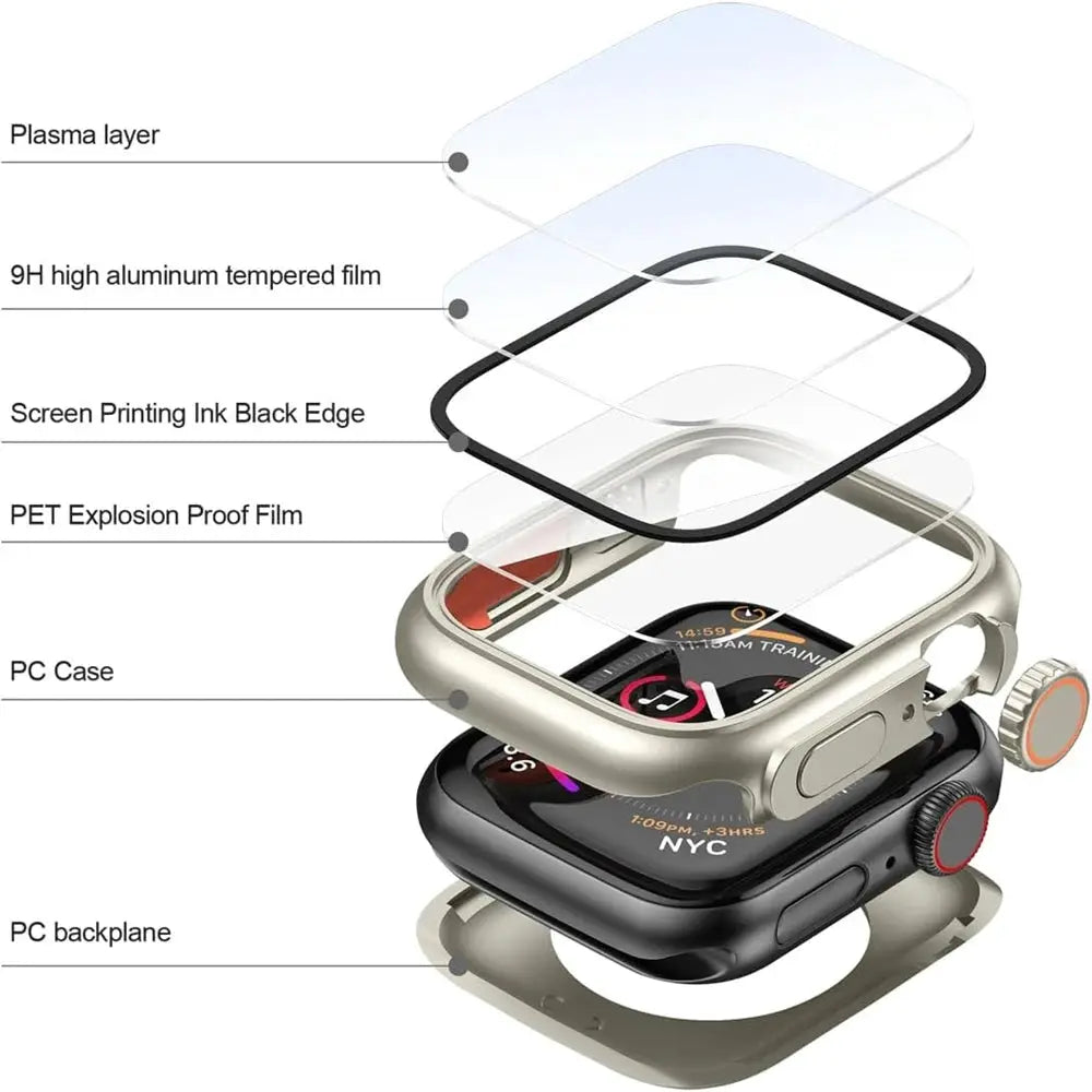 Simples Market Apple Watch screen protector with hard PC bumper for 40–46mm watches front and back protection