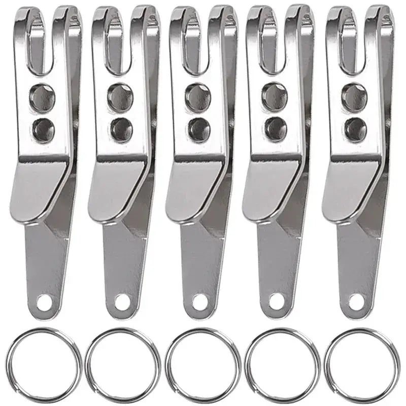 Simples Market EDC pocket suspension clips with key rings, five chrome-plated clips and five key rings