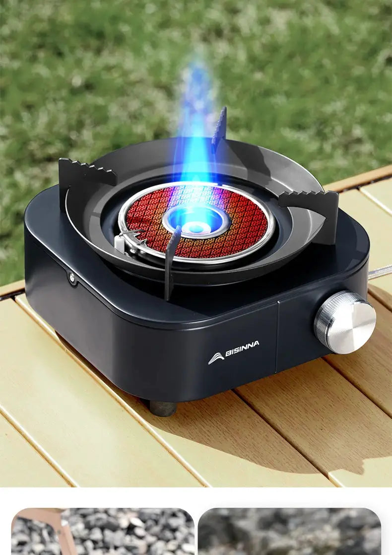 BISINNA 4000W infrared stove; black portable outdoor gas burner with silver control knob