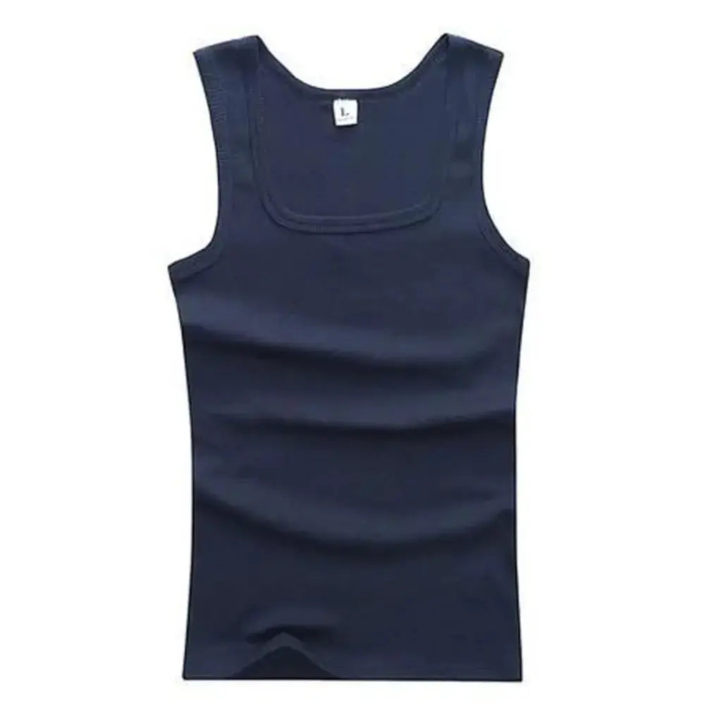 Men's navy cotton sleeveless tank top, basic elastic fitness tee by Simples Market