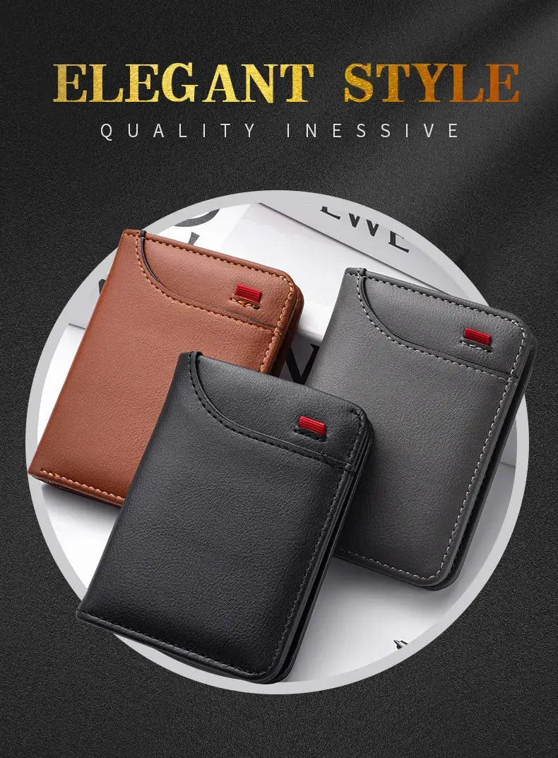 Simples Market three vertical multi-card wallets in brown, gray and black leather