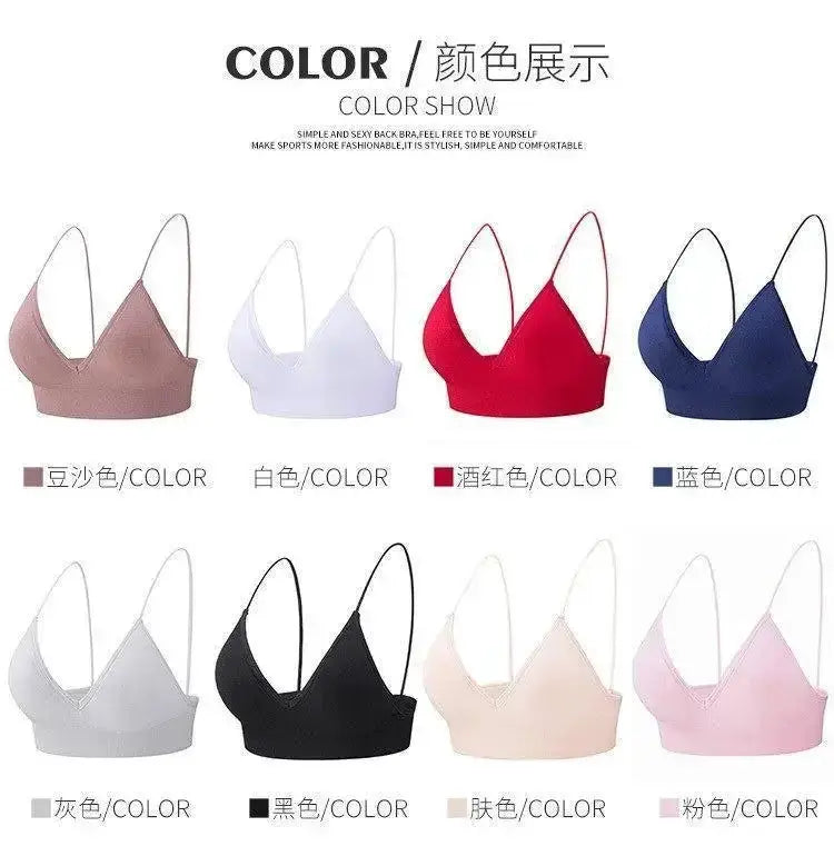 V-neck seamless triangle-cup bra camisole, women's underwear, 10-color Simples Market collection.