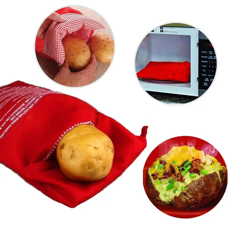 Reusable Express Microwave Potato Bag for Perfect Baked Potatoes in Minutes Red 4 Minutes Pouch