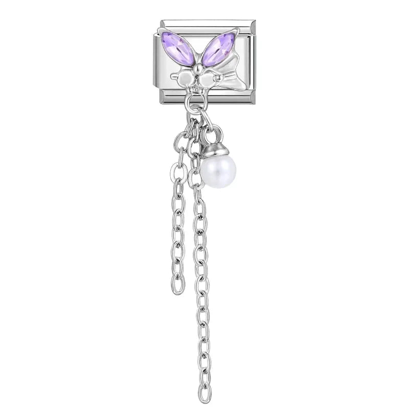 Zircon Moon Cherry Bow Knot Butterfly Heart Star Italian Charm Links For 9mm Bracelet Stainless Steel DIY Jewelry Gifts