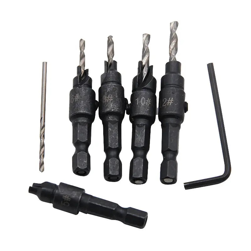 5pc Hexagon Screw Hole Opener Set With Countersink Drill Bit Taper for Woodworking and DIY Projects