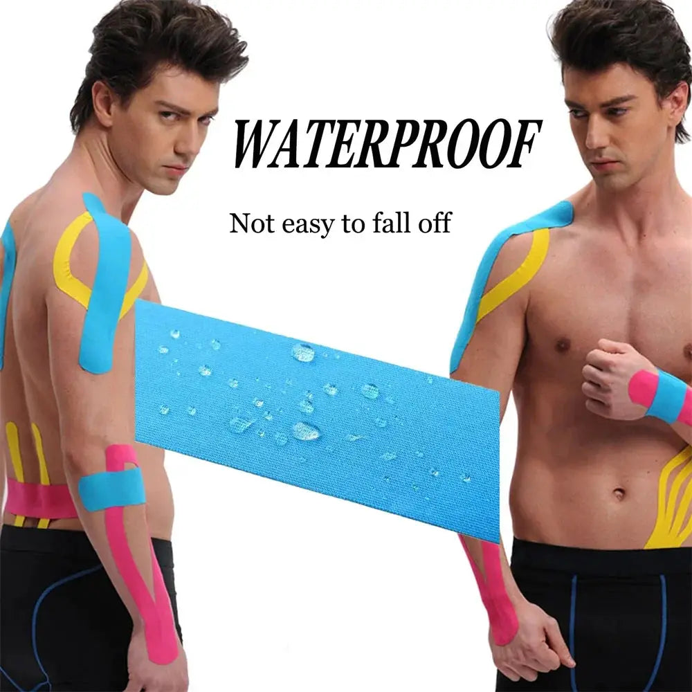 Kinesiology Tape Pro Athletic Sports by Simples Market, 20 precut strips, waterproof elastic adhesive, blue/pink/yellow