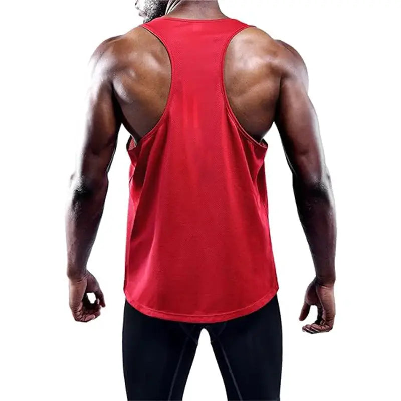 Men's red running tank top with racerback, quick-dry gym vest by Simples Market