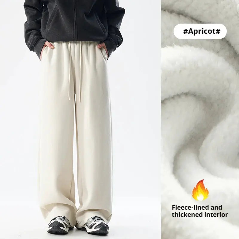 DUKEEN men’s 400g heavyweight straight-leg sweatpants, cotton blend, cream color, fleece-lined interior, wide fit