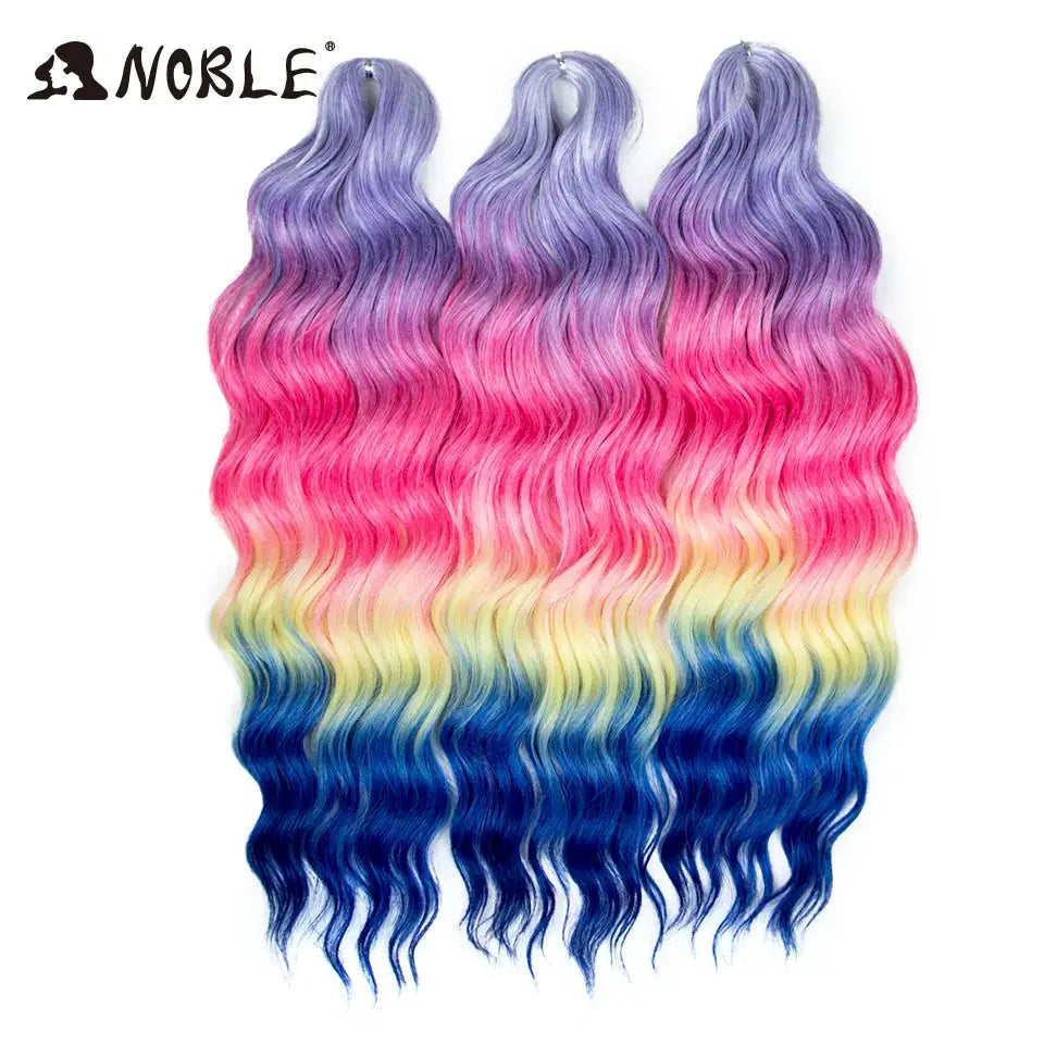 Noble Hair synthetic loose deep wave 24-inch braiding extensions in rainbow ombre purple pink yellow blue
