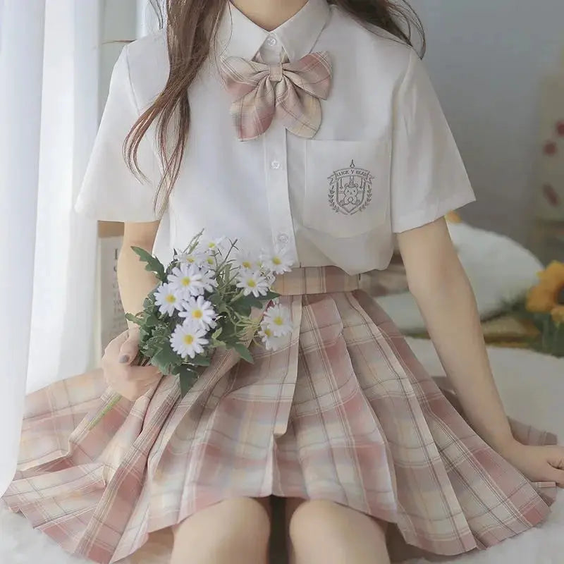 ZOKI plaid pleated mini skirt with bow knot, pastel pink plaid, high-waist