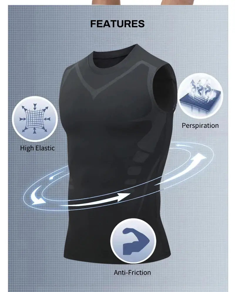 Men's compression tank top by Simples Market, black sleeveless quick-dry gym shirt with high elasticity and anti-friction.
