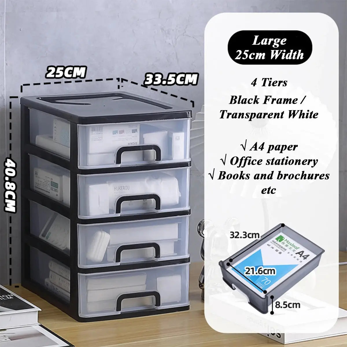 Clear Desktop Storage Box With Drawer Heightened Table Organizer Plastic Office Cabinet For Stationery Cosmetics