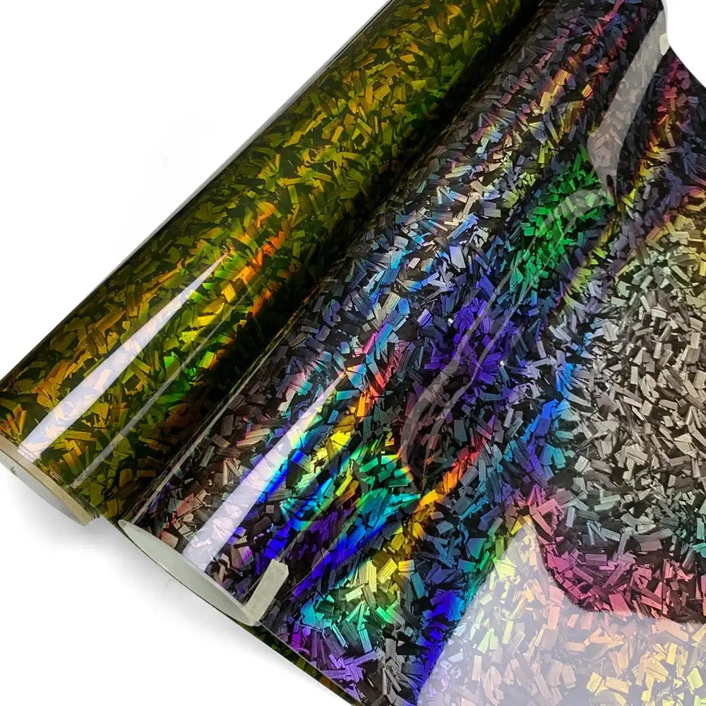 Car body wrap film with holographic carbon fiber texture; glossy self-adhesive vinyl