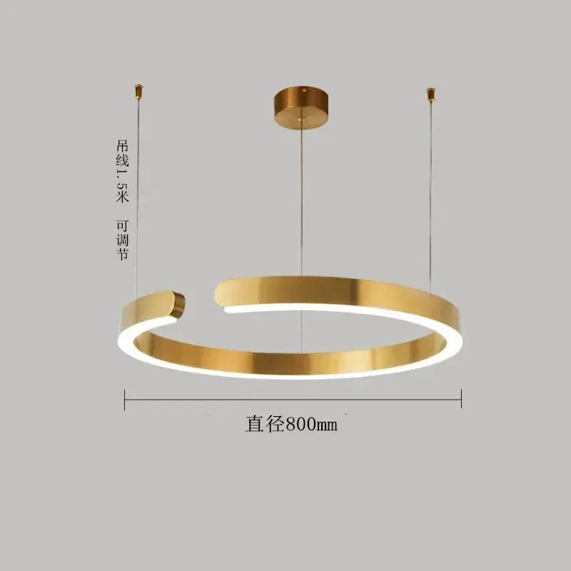 Simples Market Nordic ring LED pendant lamp, gold finish, 800mm diameter, dimmable hanging chandelier