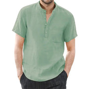Men's Short Sleeve T Shirt Cotton Linen Blend Breathable Casual Solid Color Summer Shirt
