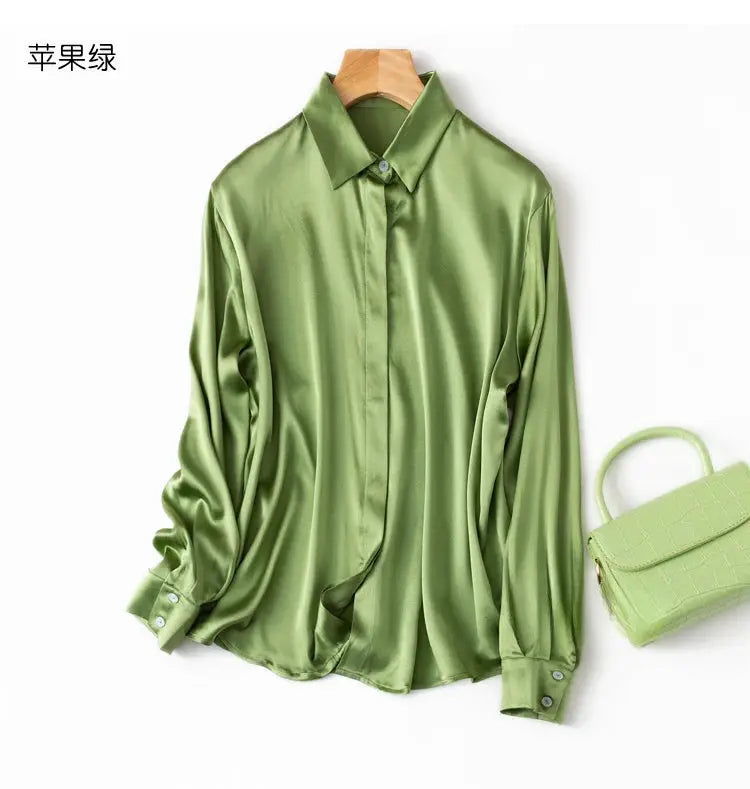 Tajiyane Women's Mulberry Silk Blend Long Sleeve Office Blouse