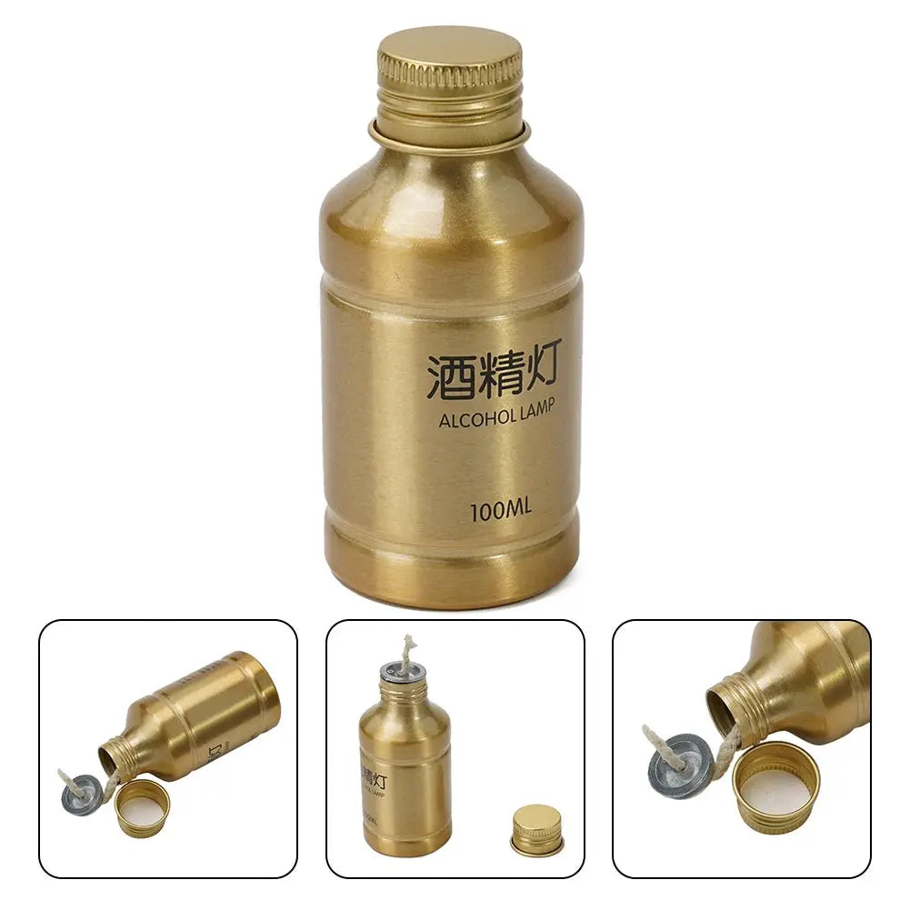 Alcohol lamp, gold aluminum alloy, 100ml capacity, portable for outdoor use.