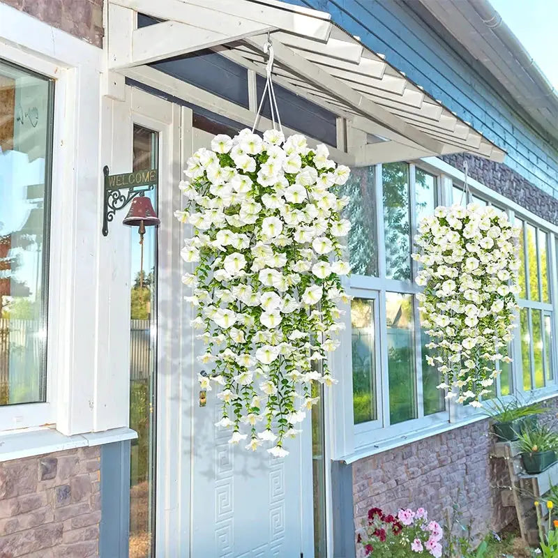 75cm White Artificial Morning Glory Wall Hanging Vines With Eucalyptus Silk Flowers For Home Or Garden Decor