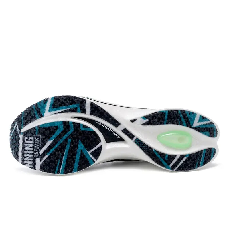 ONEMIX 2026 Tupo running shoe outsole with teal geometric pattern and green midfoot air pod