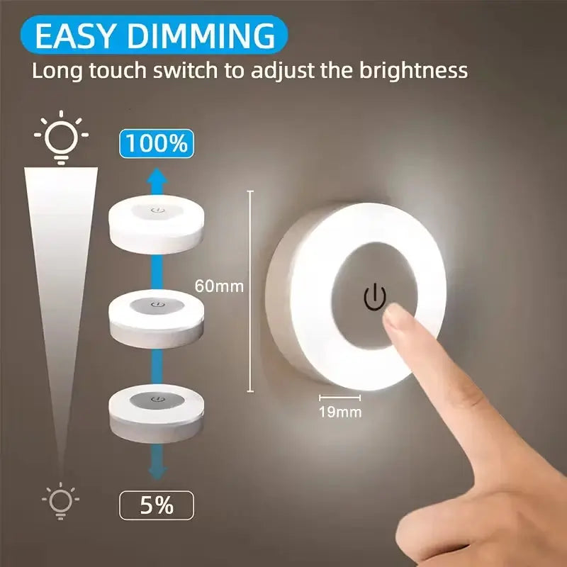 Energy Saving LED Touch Sensor Night Light USB Rechargeable Magnetic Wall Light For Bedroom Hallway Closet Round Lamp