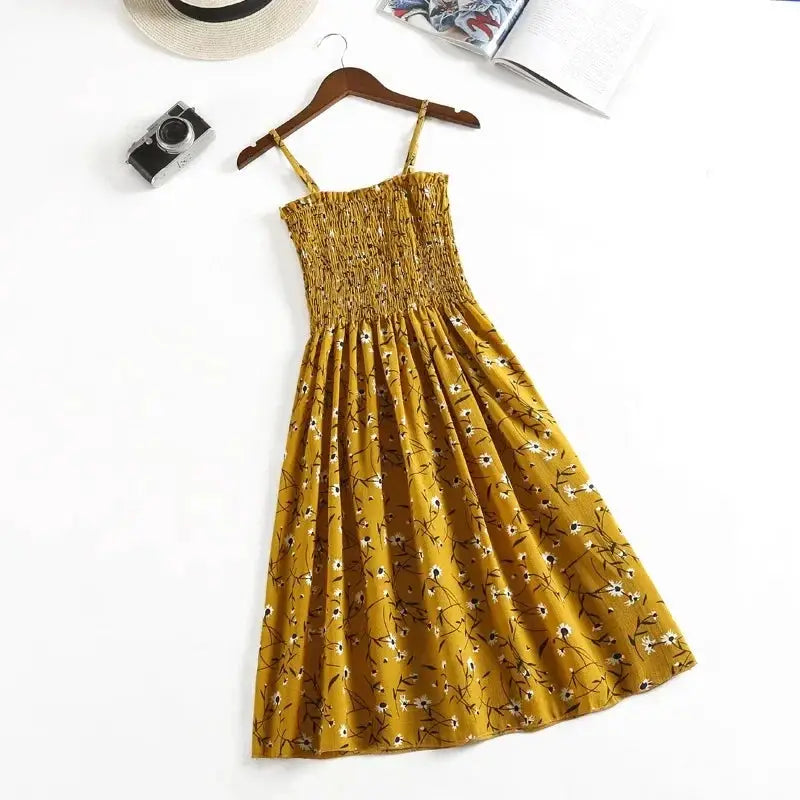 Summer Chiffon Camisole Dress For Women Elastic Waist Spaghetti Straps