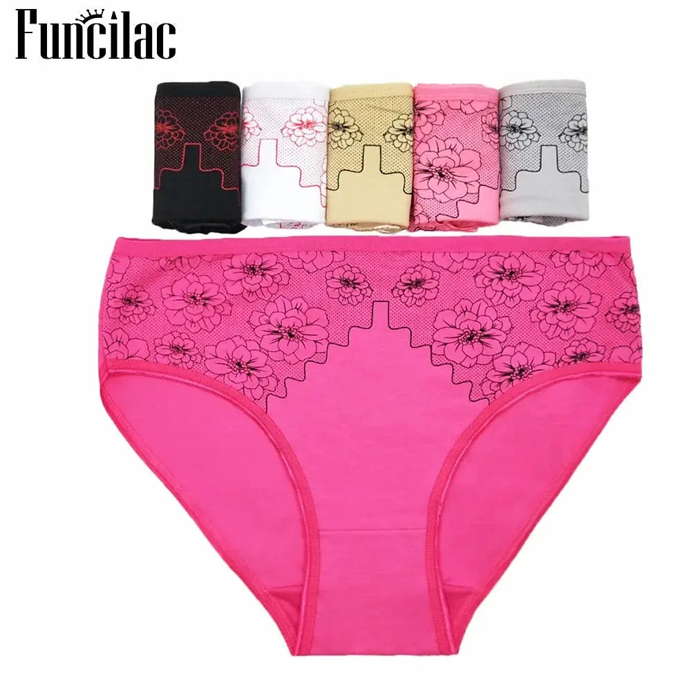 Funclac six-pack floral-print cotton briefs, mid-rise, assorted colors