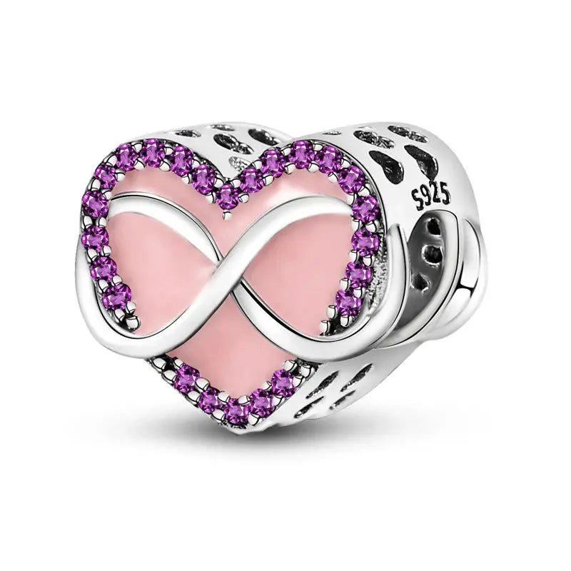 Pink Charms 925 Sterling Silver Heart Bow Perfume Bottle Charms Beads Pendants Fit Bracelet DIY Jewelry Making Women