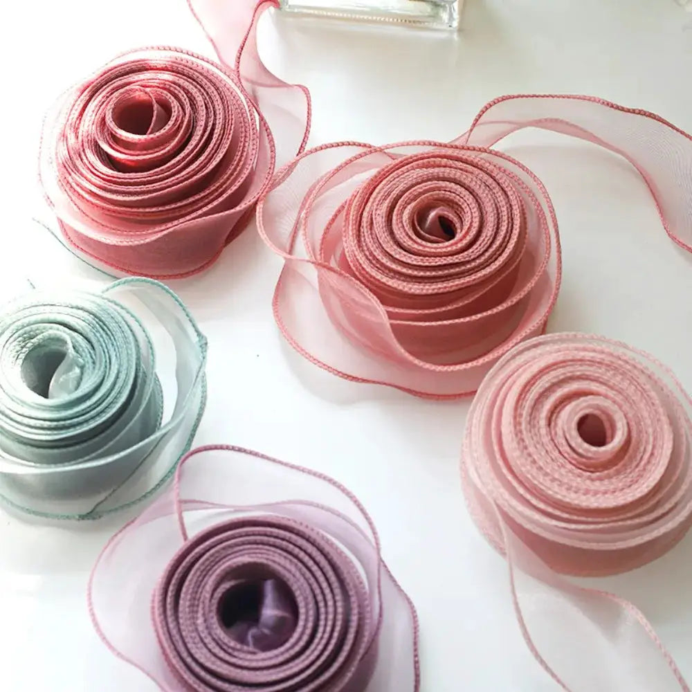 40mm Wide Satin Ribbon Flower Pattern in Organza And Lace Tulle, 10 Yard Roll for Wedding Bouquets And Gift Wrapping