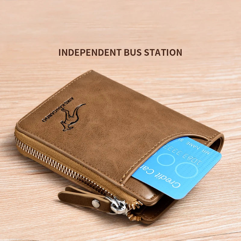 Men's brown leather zippered wallet with RFID protection and card holder by Simples Market