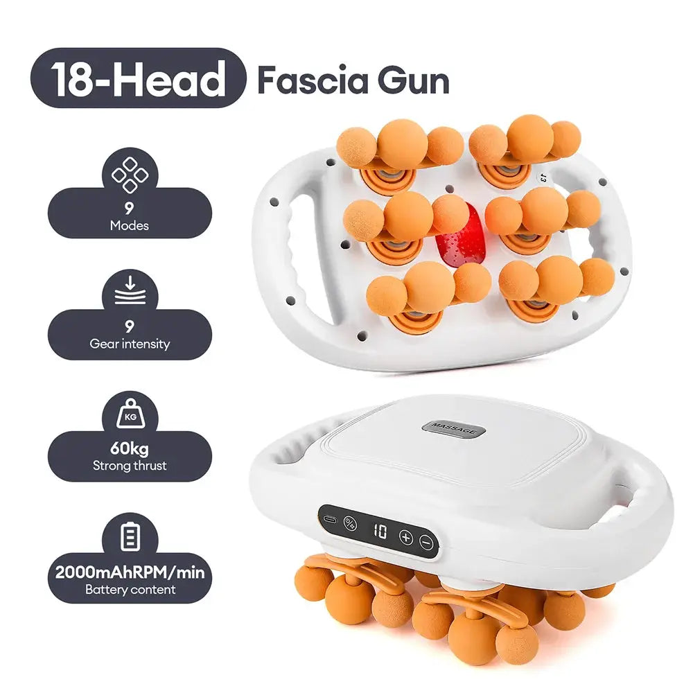 Simples Market 42-head fascia gun with white body and orange massage heads, handheld high-frequency back and neck massager