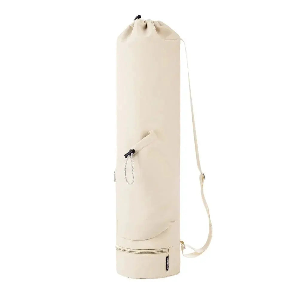 Yoga mat bag backpack beige, large-capacity, waterproof with adjustable shoulder strap