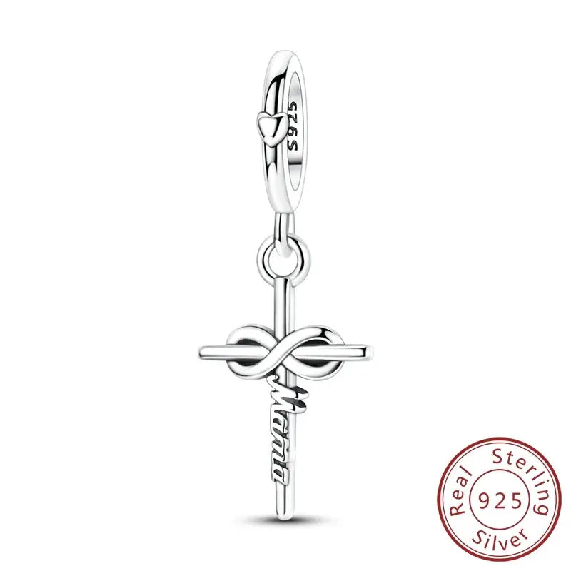 Mother's Day 925 Sterling Silver Heart Charms Beads Dangle For Bracelets Love Mom Jewelry Gift