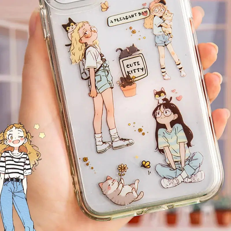 Mr Paper Washi Tape Kawaii 1 Roll by Simples Market featuring cute character scenery stickers on a clear phone case.