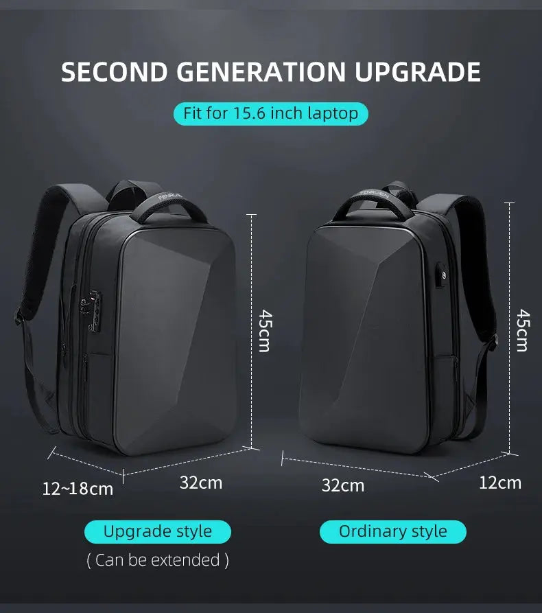 Fenruien Brand laptop backpack; black anti-theft waterproof, USB charging, fits 15.6-inch laptops, two styles shown