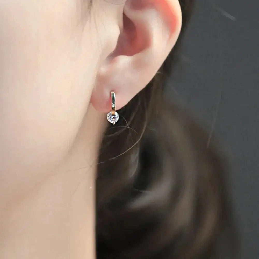 Gold Color Metal Bar Round Cubic Zirconia Stud Earrings For Women Bowknot Shape CZ Post Earring Classic Sparkling