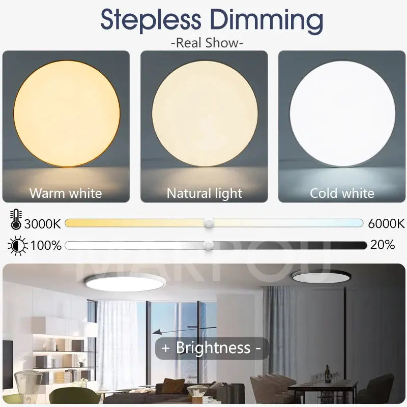MARPOU big-size smart ceiling lamp 80W with remote, dimmable 3000K–6000K, Simples Market
