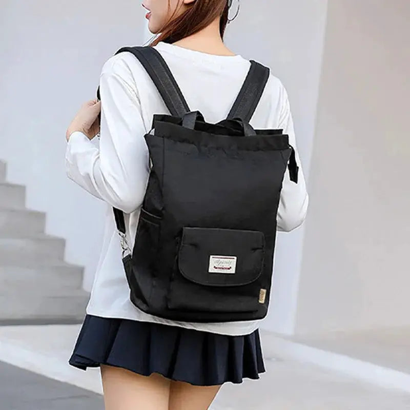 Women’s black waterproof laptop backpack, Simples Market, Oxford canvas with front pocket