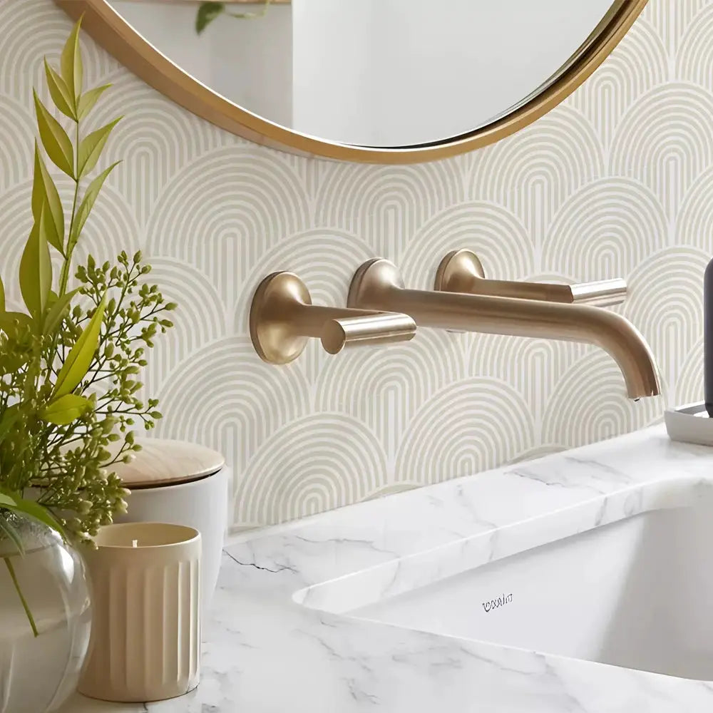 Wall tile decals by Simples Market, 10Pcs abstract matte stickers with beige arched pattern for backsplash