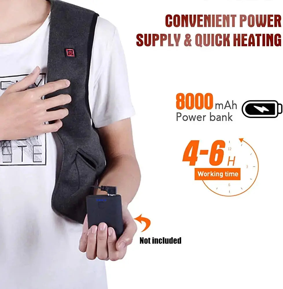 Men's heated vest, dark gray graphene coat with USB heating; 8000mAh power bank not included