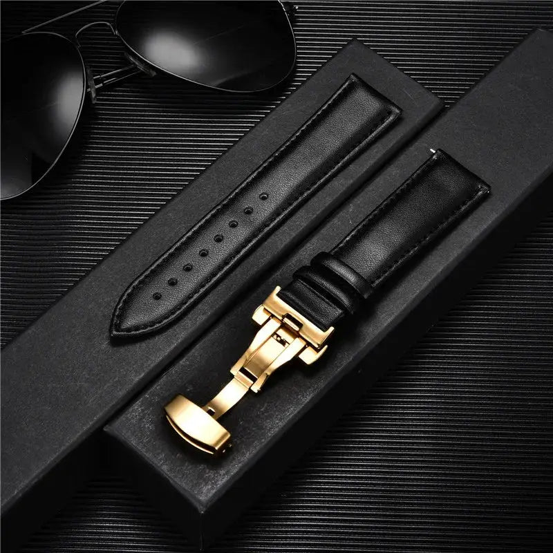 TimberWing Leather Watch Band 18mm 20mm 22mm 24mm Genuine Leather With Stainless Steel Butterfly Buckle Clasp