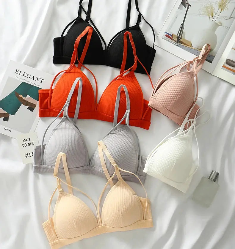 Simples Market wire-free triangle cup bralette set in black, orange, peach, gray, white, and beige (6 pieces)