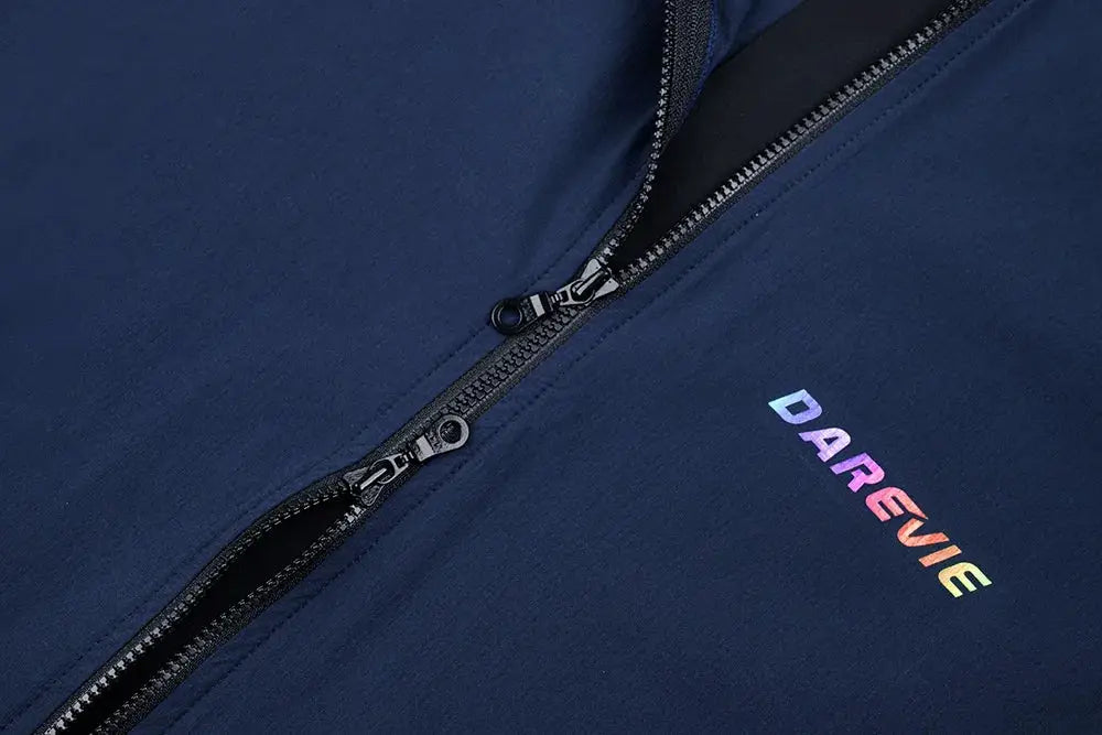 DAREVIE windproof cycling vest, navy blue with iridescent logo and 2-way zipper