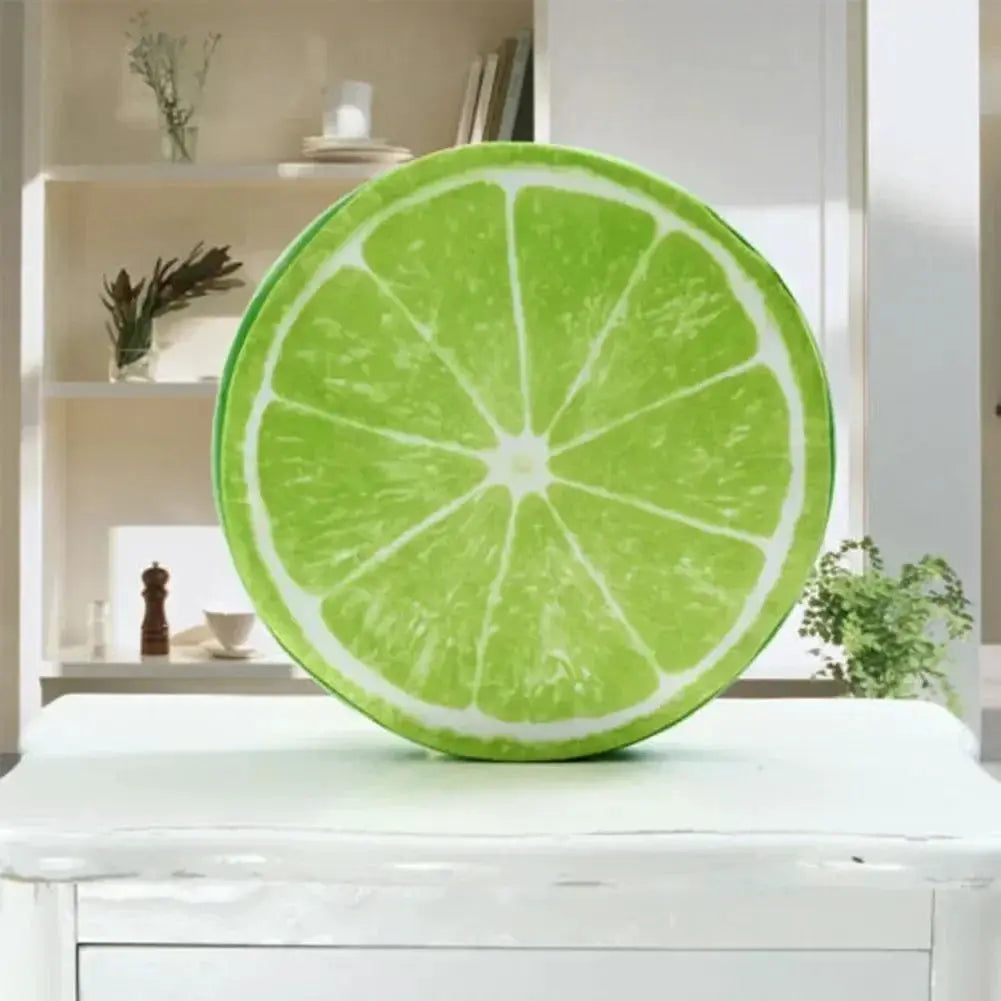 Watermelon round cushion pillow, lime-green fruit design, 33/40 cm