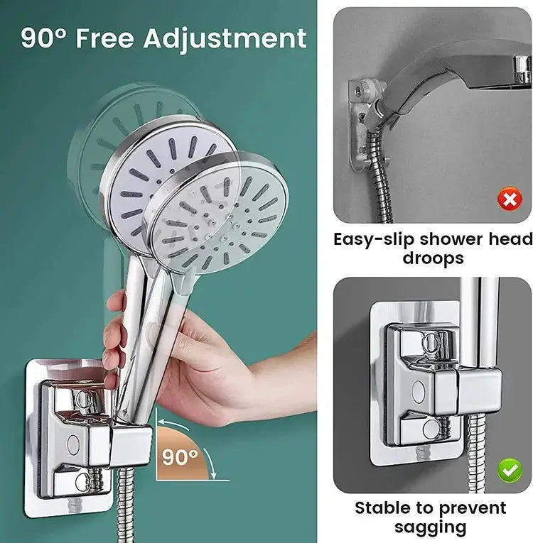Simples Market universal shower head holder, self-adhesive chrome wall-mounted bracket with 90° adjustment
