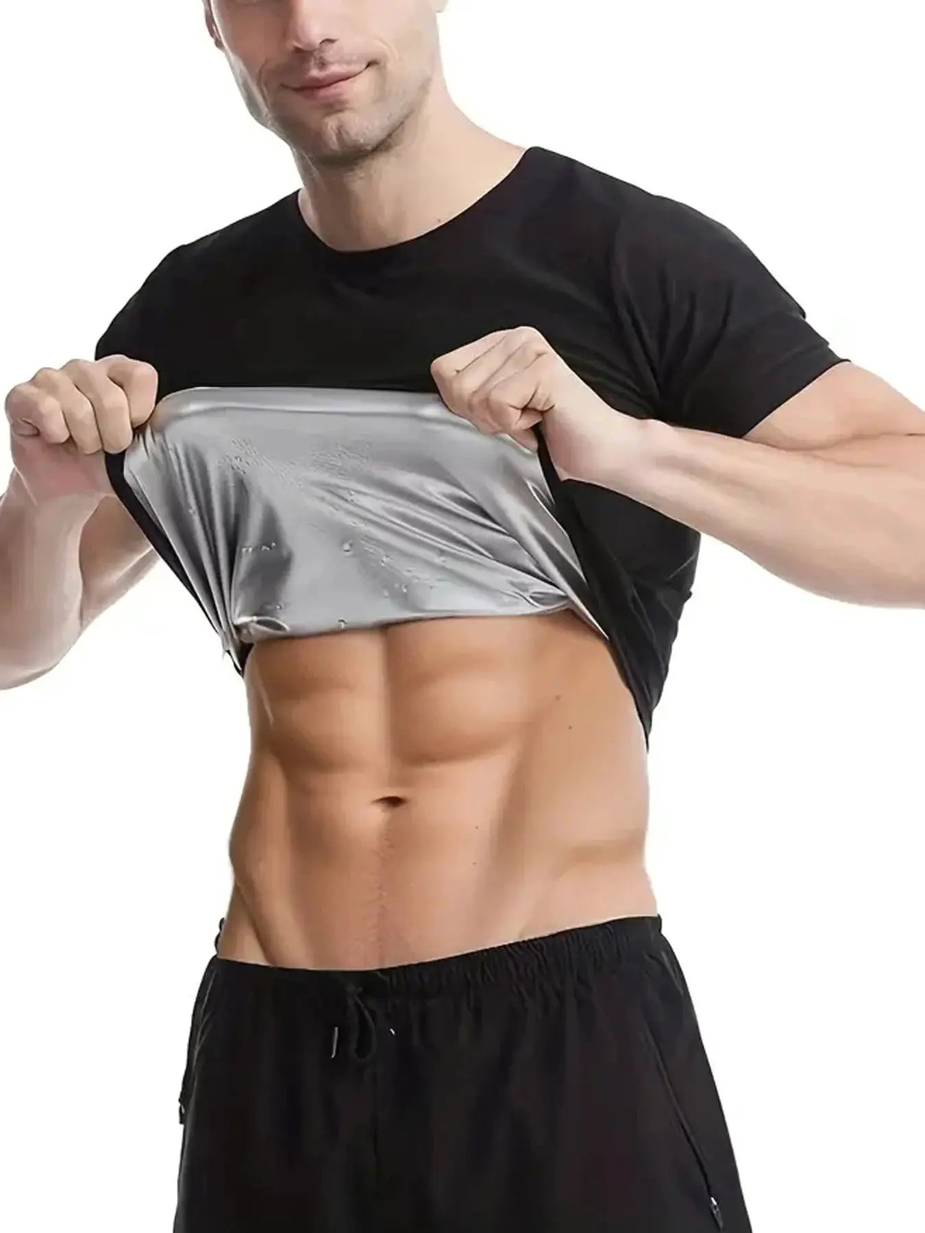 Simples Market men's sauna shirt with silver inner lining, black exterior, sweat compression shapewear waist trainer