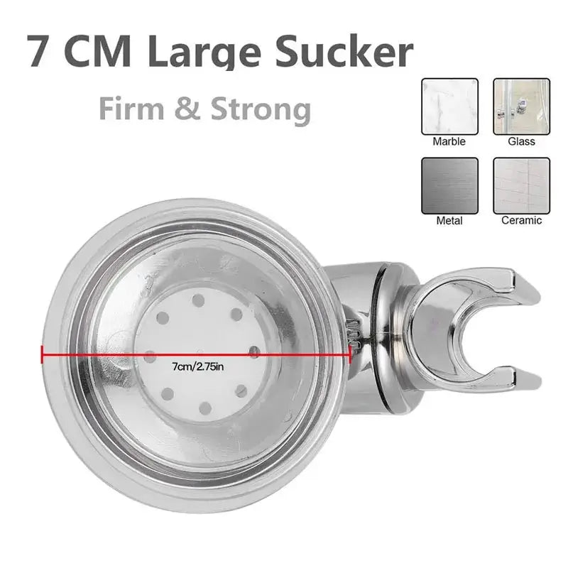 7 cm large suction cup shower head holder, chrome metal, nail-free wall mount