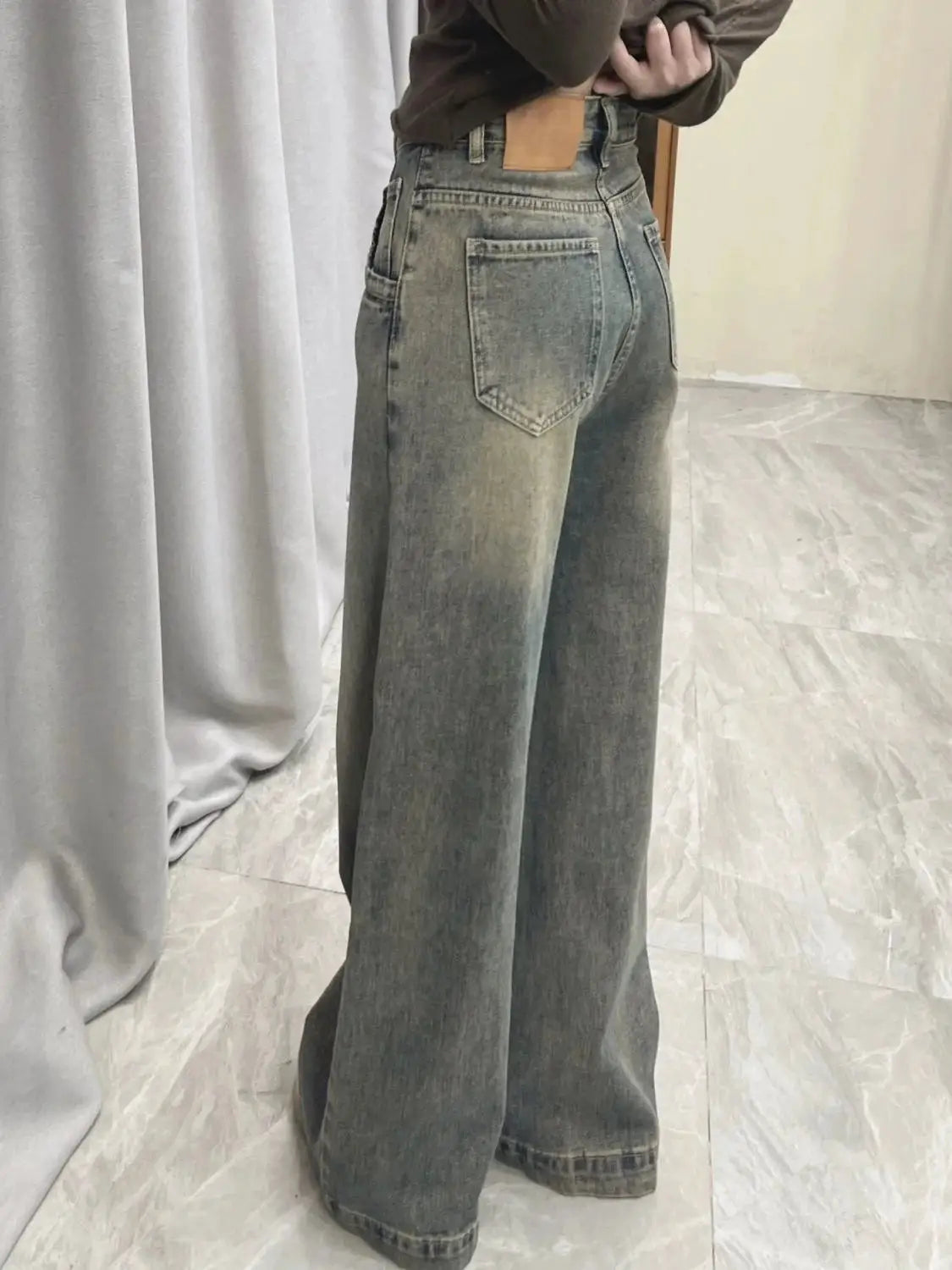 Vintage Wide Leg Jeans for Women Loose Fit Draped Trousers Spring