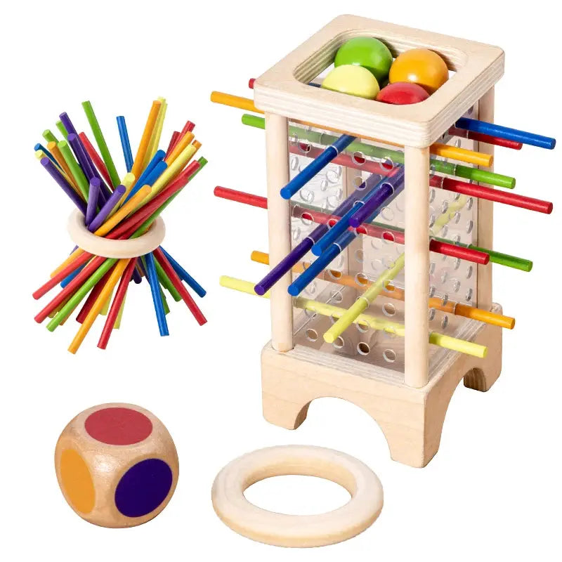 Wooden Stick Board Game For Parent Child Interaction Montessori Toy Four Sided Acrylic Cylinder Stick Picking Game